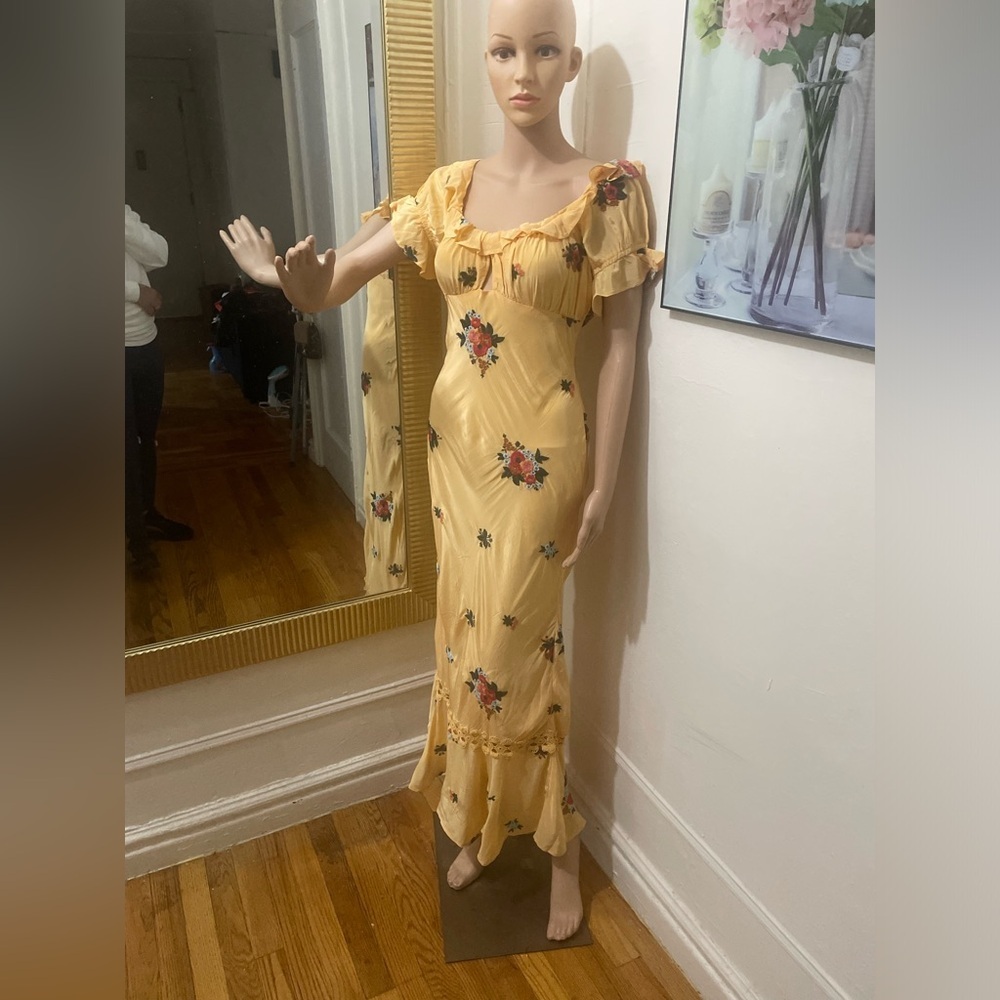 Free people Bali Santa cruz floral embroidered puff sleeve maxi dress